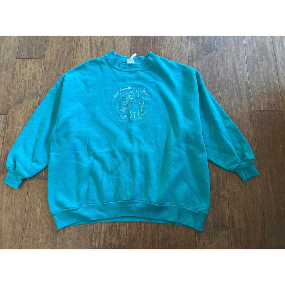 Vintage Pooh Piglet Best Friends Forever Teal Sweatshirt 18W 20W Oversized